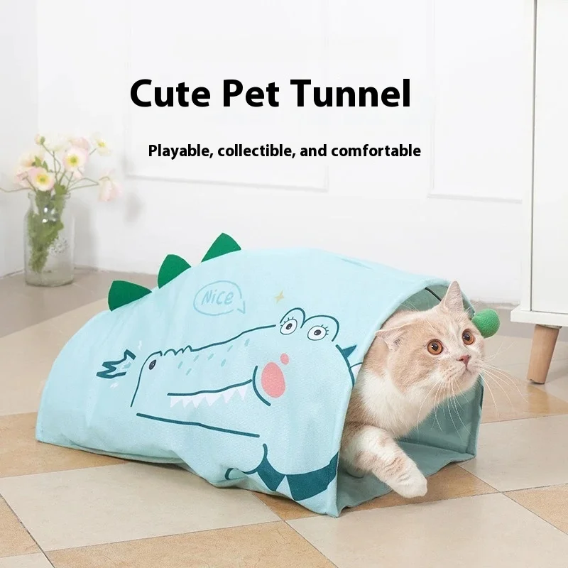 

Dinosaur Shaped Cat Tunnel Toy Cat House with Toy Ball Large Space Removable Pet Boredom Relief Cat Accessories