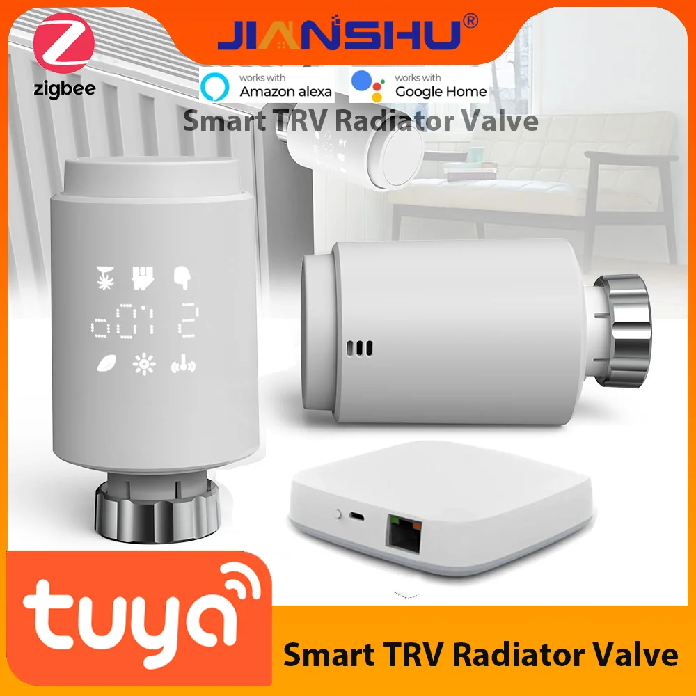 Jianshu-termostato Tuya Zigbee, válvula de radiadores, termorregulador inteligente TRV para suelo cálido, vida inteligente, funciona con Alexa y