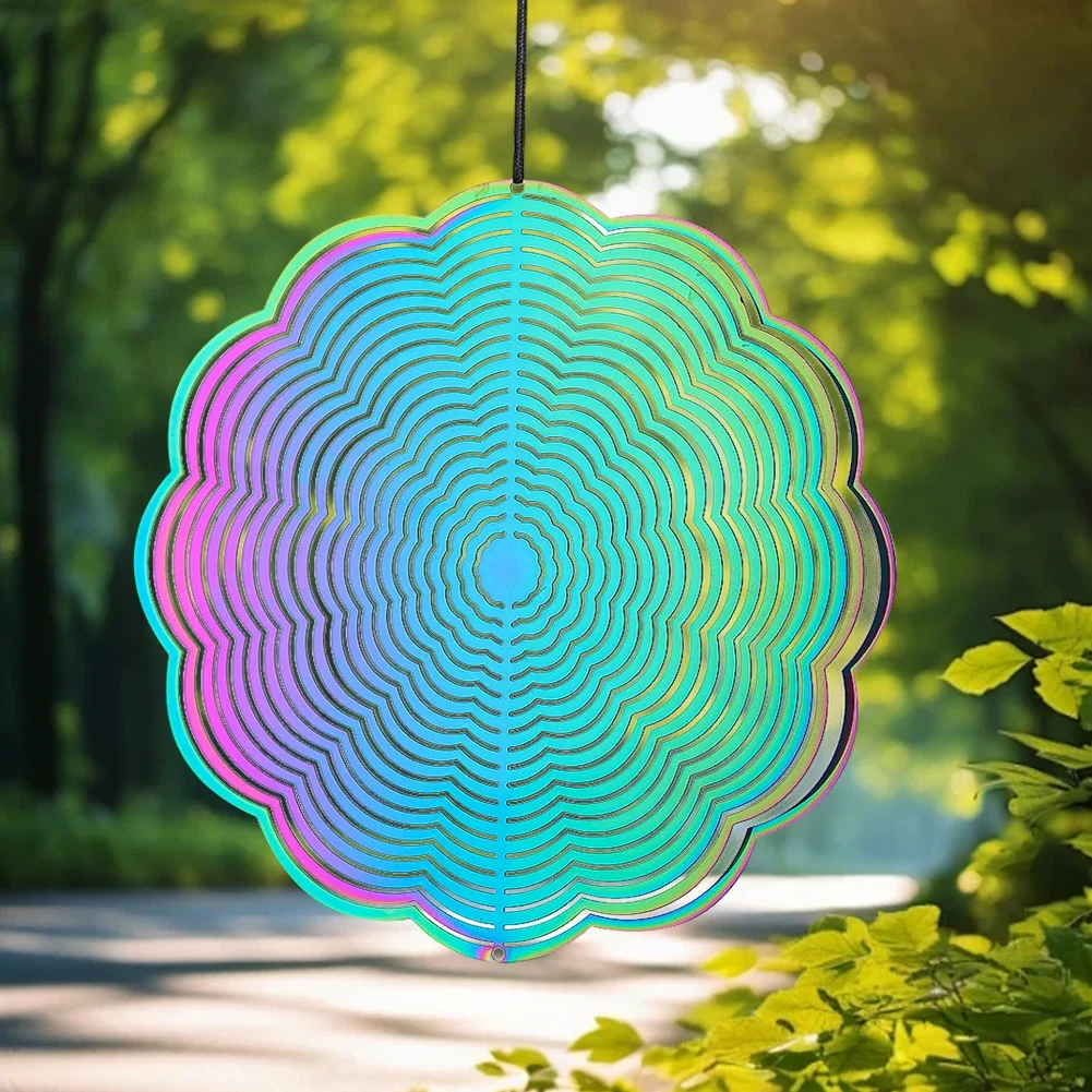 Mandala in acciaio inossidabile Wind Spinner Turn 3D Gradient Color Flower DIY Wind Chimes sculture Suncatcher Garden Hanging Decor