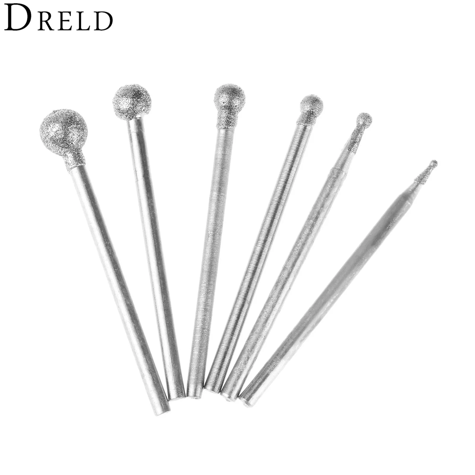 DRELD 6Pcs 2.35mm Shank Diamond Spherical Polishing Grinding Head Mounted Points Grinding Bit for Dremel Rotary Tools F Needle