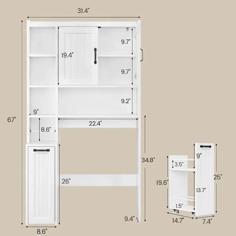 Over The Toilet Storage Cabinet with Pulley Small Bathroom Storage Cabinet, Space Saver W/Adjustable Shelf & Open, Customized