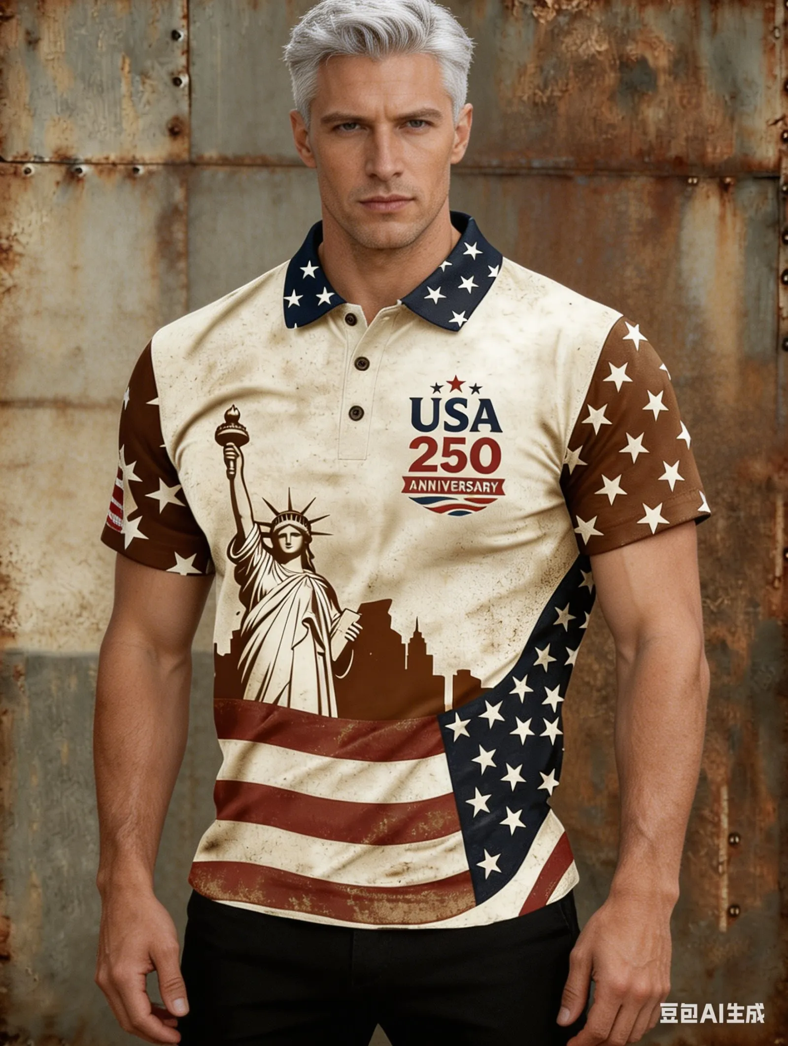 Men's USA 250th Anniversary Polo Shirt 3D Print Bald Eagle Statue Of Liberty Liberty Bell Patriotic Short Sleeve Green To