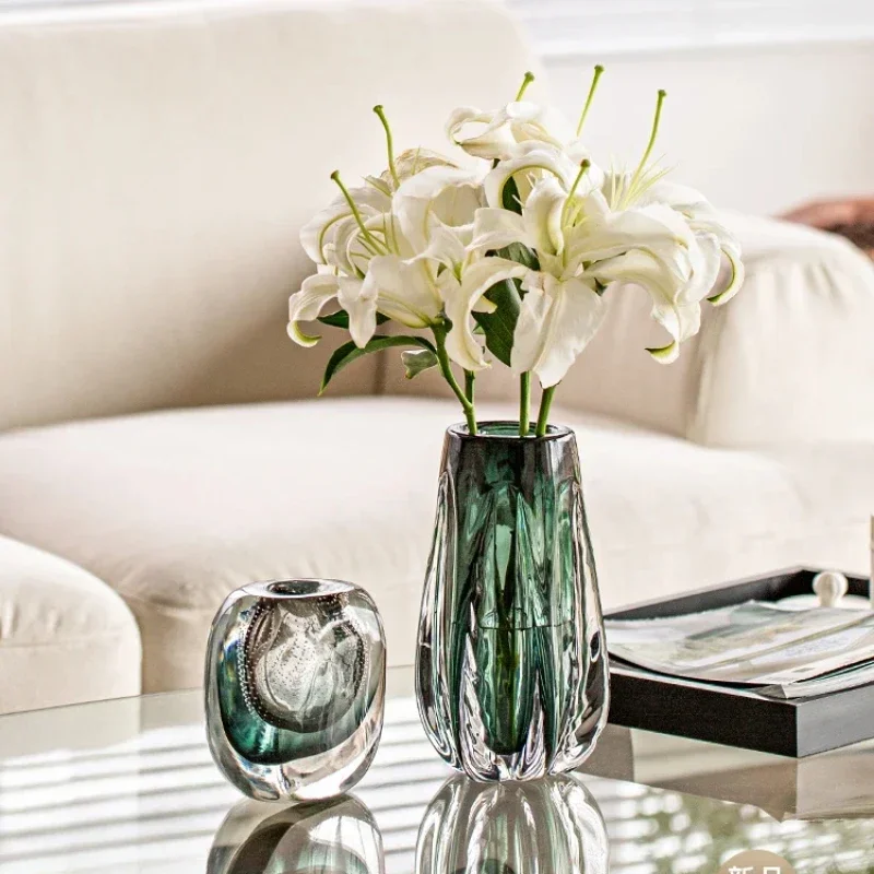 Crystal Glass Flower Vase: Light Luxury Hydroponic Decor, High-End Niche Arrangement for Living Room | Luxury Glass Vase