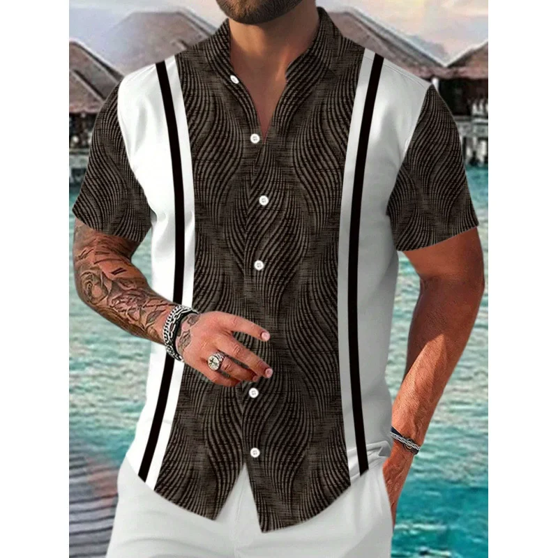 

Short Sleeve Striped Fashion Men's Shirts Summer 3d Printed Street Trend Male Blouse 4XL Plus Size Casaul Shirt