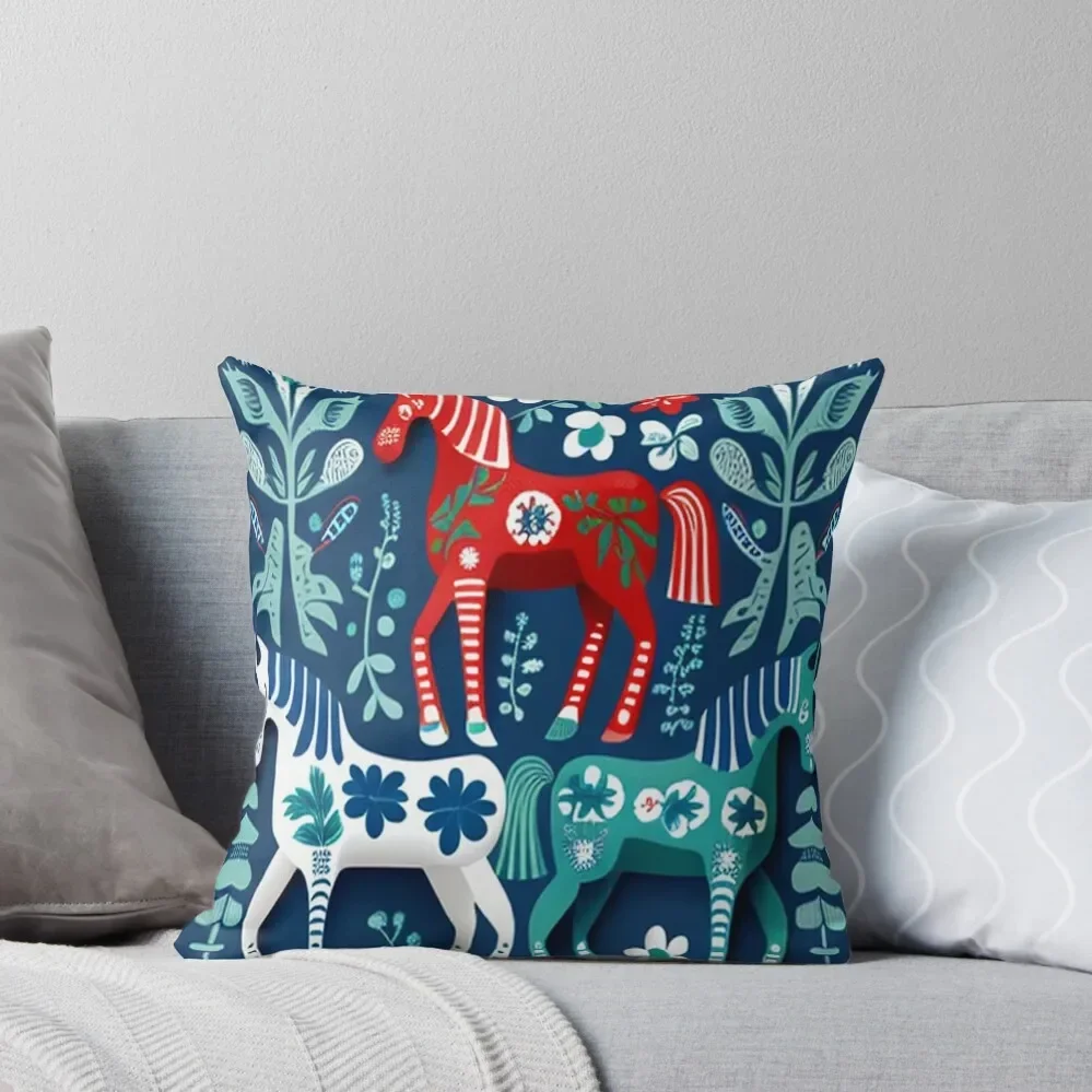 Swedish Dala Horses Red Throw Pillow luxury sofa pillows Sofa Cushion Pillow Cover Pillow