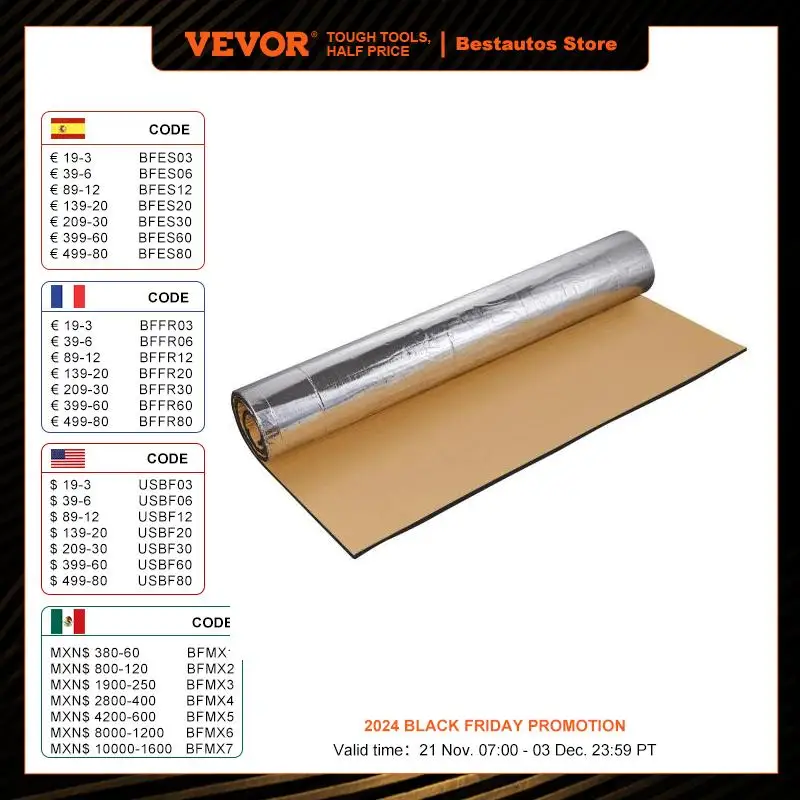 VEVOR Car Sound Deadening Mat Foam/ Dampening Sound Deadener Material & Heat Barrier Waterproof Acoustic Insulation Mat