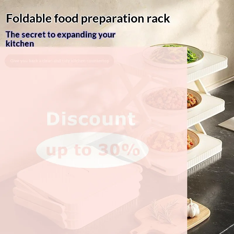 [Multi Layer Foldable Kitchen Food Prep Rack Space Saving Lightweight Countertop Shelf for Home Small Apartment Use]