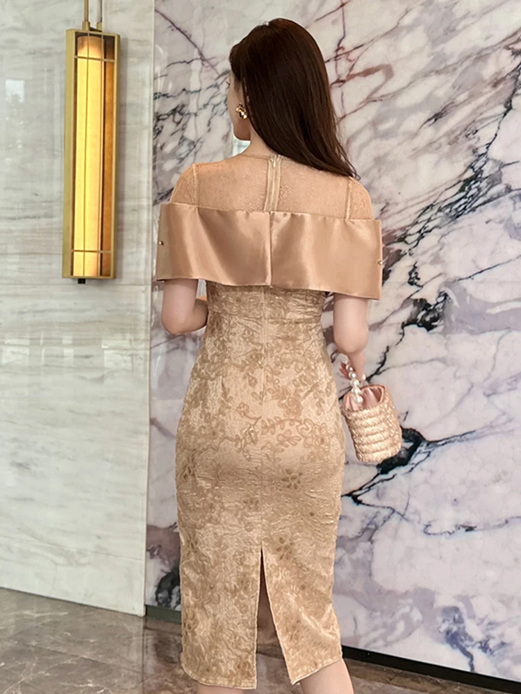 Elegante prachtige avondjurk dames Franse pailletten bloem pure mesh sexy feestjurk vrouwelijke vintage prom gewaad banket vestido
