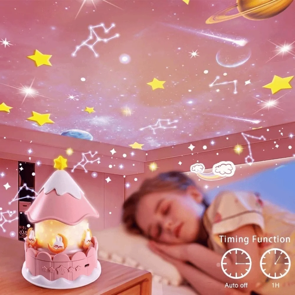 Rotating Star Projection Night Light Gentle Melodies Star Patterns Rotating Carousel Music Box Soft Lighting Easy-To-Operate