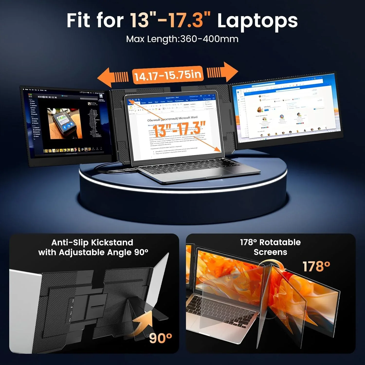P7 15.6 Inch Triple Screen Laptop Extender Dual 1080P Portable Monitor Low MOQ Wholesale