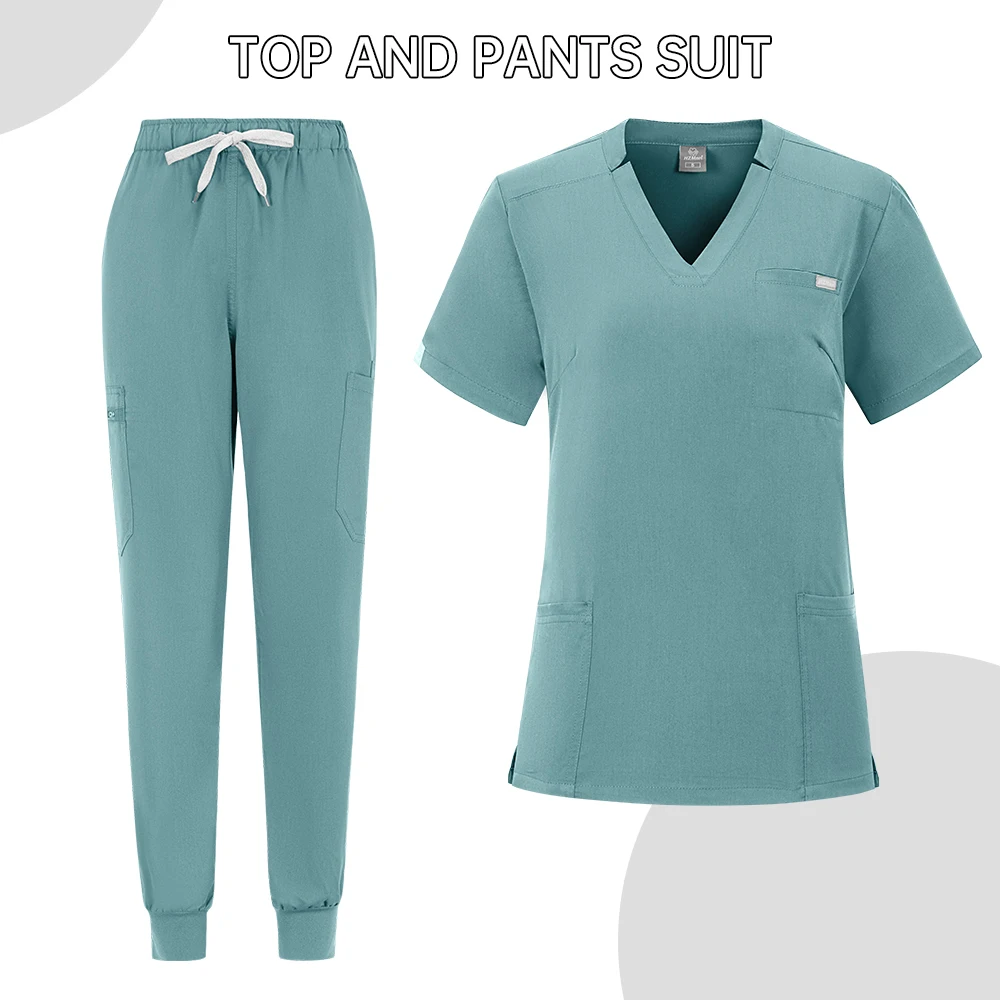 Scrubs Uniform Suit Short Sleeve V-neck Tops+jogger Pants Set Nursing Uniform Women Multicolor Pet Doctor Scrub Medical Workwear