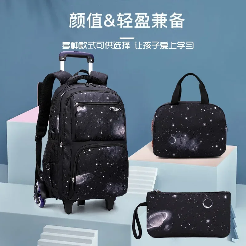 Carry on Kids' Luggage Primary Junior High School Bag Rolling Backpack for Boys Wheeled Bag with Lunch Box Trolley School Bags