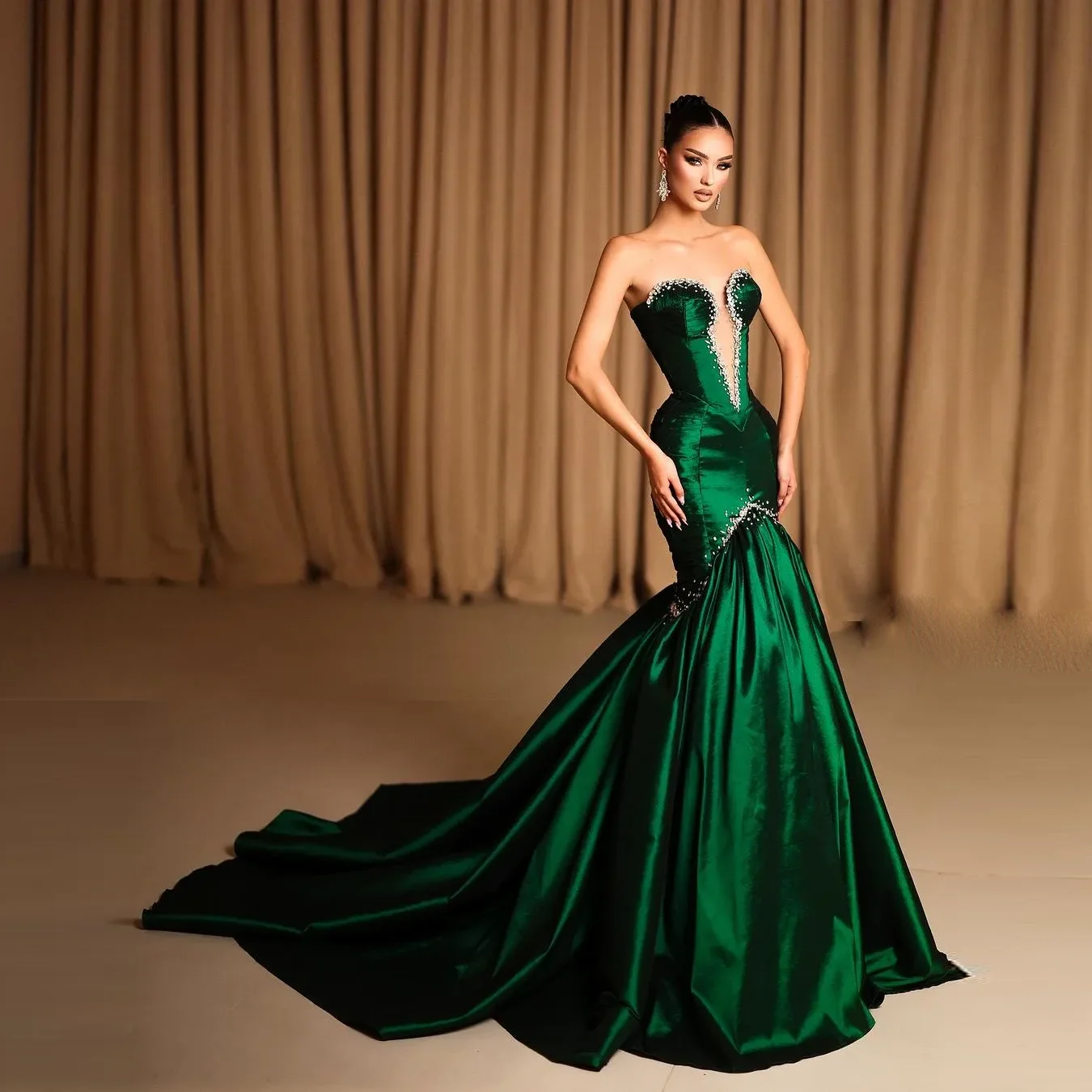 Evening Dresses Sweetheart Emerald Green Party Dress For Women Off Shoulder Long Prom Gowns Beaded Mermaid Vestidos De Fiesta