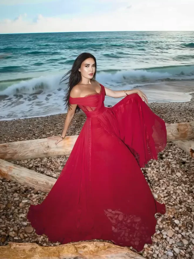 Xijun Luxury Red Chiffon Evening Dresses Sweetheart A-Line Long Prom Dresses Pleated Split Formal Prom Gowns Women Customized