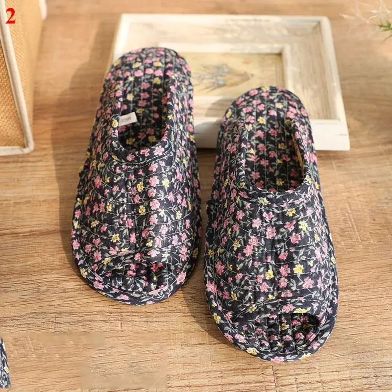 Zapatillas de algodón de suela suave para el hogar, pantuflas de Interior, tela Pastoral, florales, cálidas, cómodas y cálidas