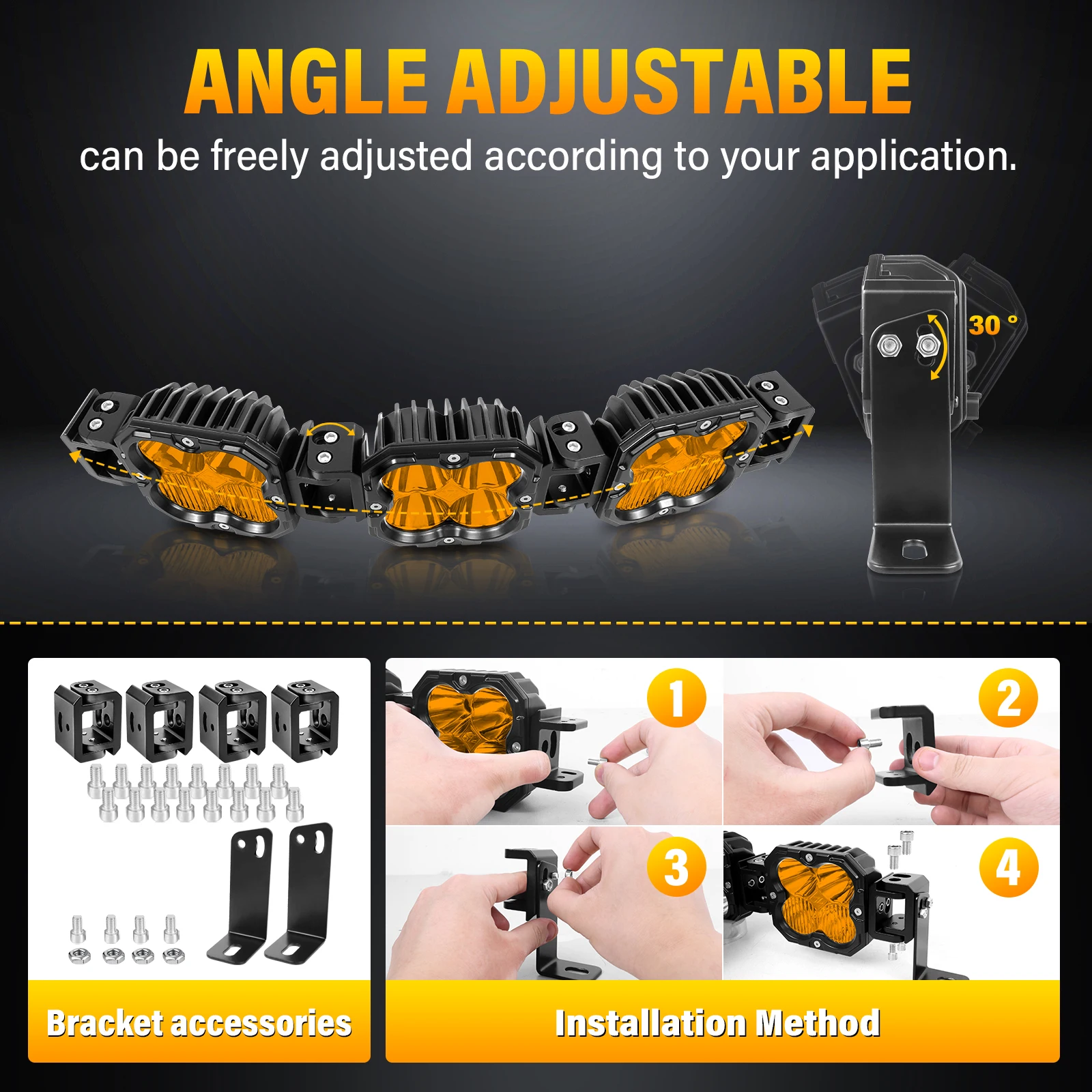 Auxtings Amber/Yellow 20 inch LED Cube Pod Light Linkable Driving LED Light Bar for 4x4 Auto Truck ATV Car Offroad 3000K 3500K image 5