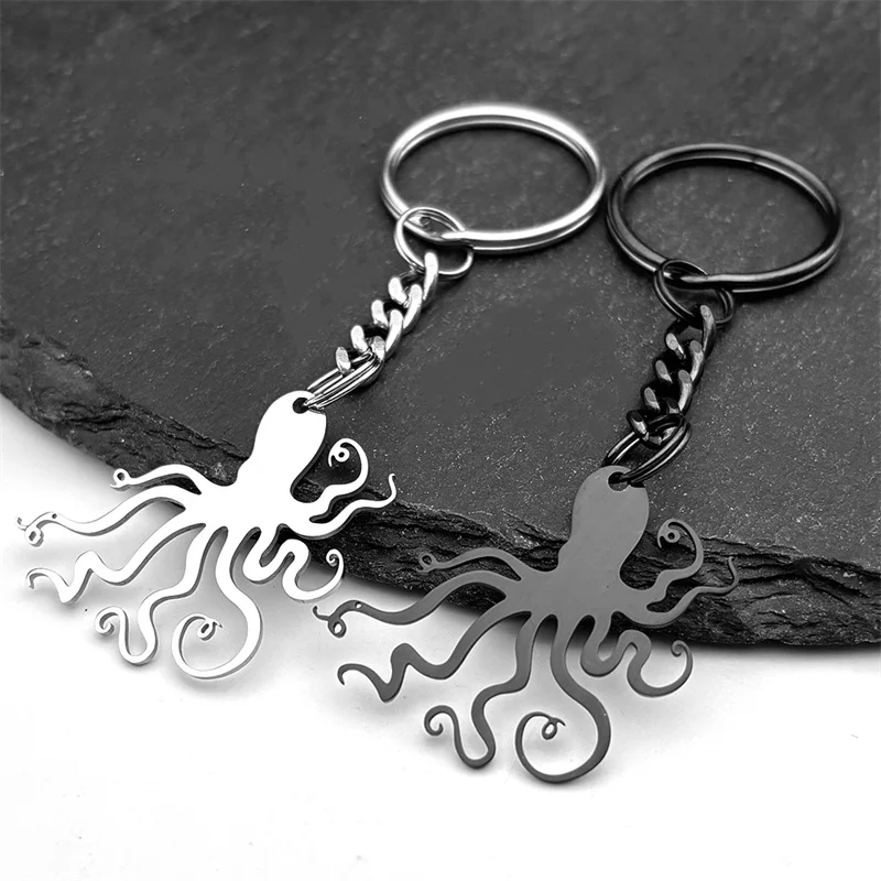 

Hiphop Lovely Octopus Seafish Pendant Keyring For Women Men Stainless Steel Silver Color Cute Male Bag Charm Keychain Jewelry