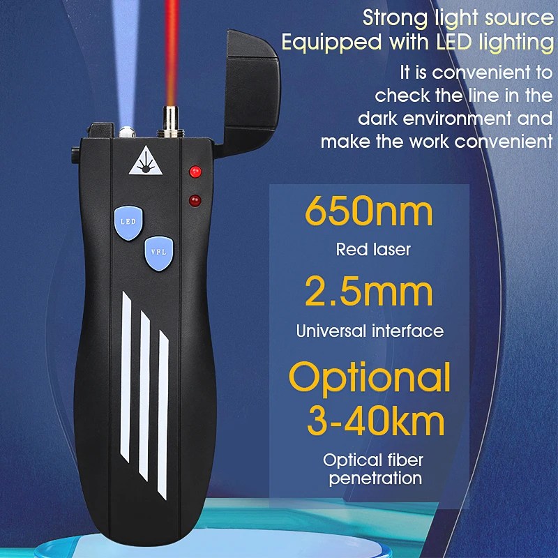 Rechargeable VFL Fiber Optic Cable Tester 1/15/30/50MW(optional) Visual Fault Locator SC/FC/ST