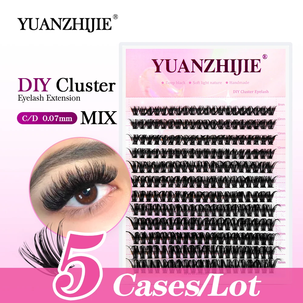 

5case/lot YUANZHIJIE Individual Self-grafting Makeup Eyelashes Dovetail Fluffy Natural Multi-type Bundle Lash Extensions at Home