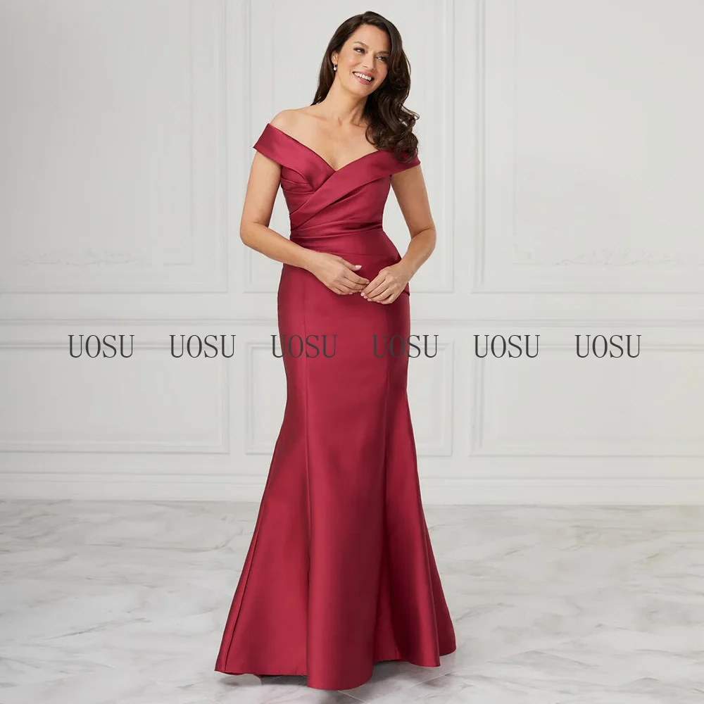 Vestidos de satén de sirena para madre de novia, vestidos de invitados de boda largos con cuello en V y hombros descubiertos, vestido de noche Simple