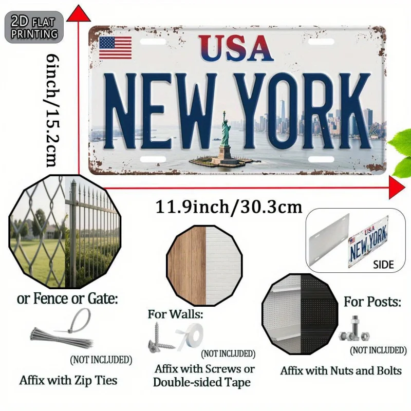HD Aluminum Print, Vintage USA New York Statue of Liberty Retro License Plate Style Wall Art, High Definition Bend-Resistant Met