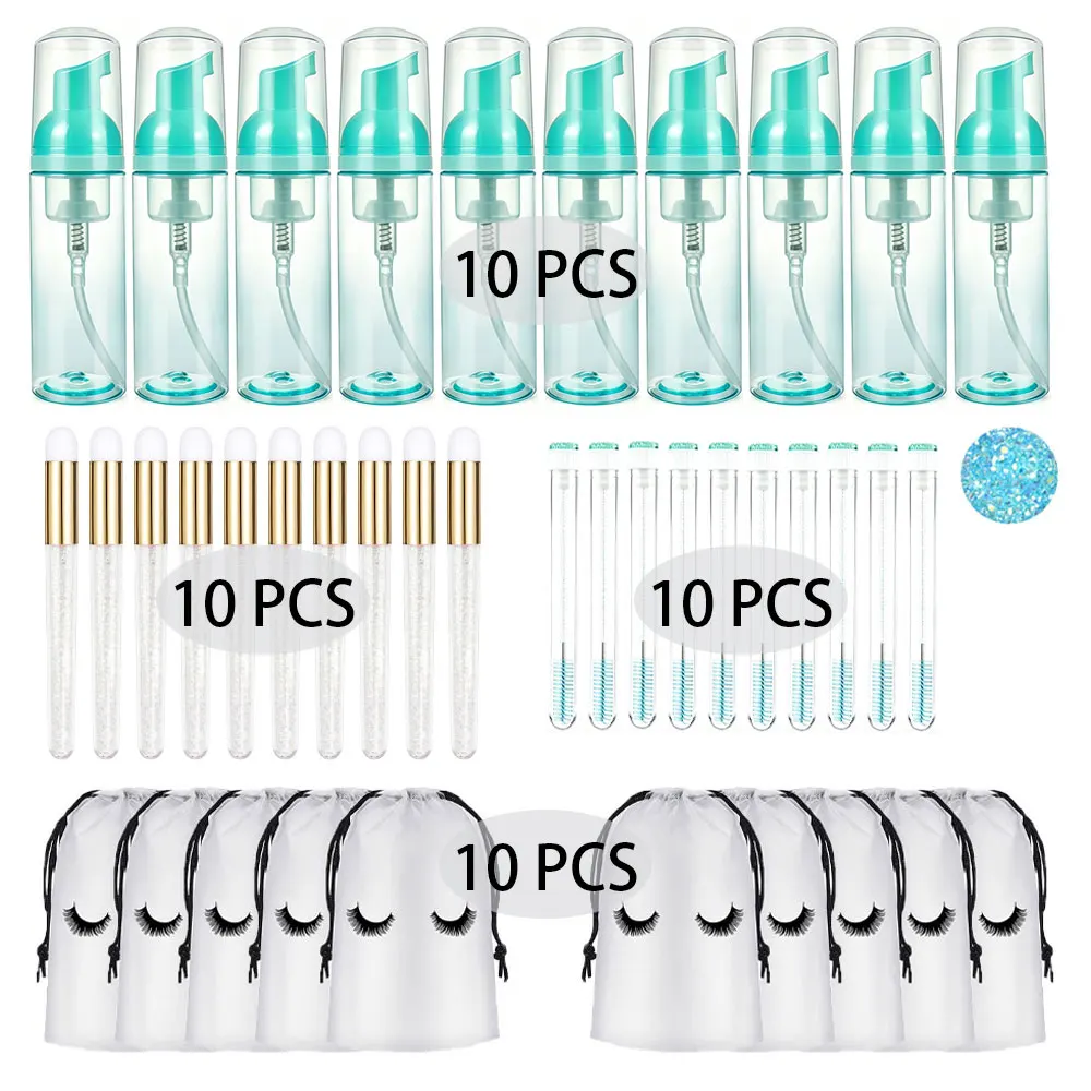 20/40PCS 60ml Pro Salon Empty Refillable Plastic Foam Pump Bottles Leakproof Eyelash Extension Shampoo Cleanser Beauty Supplies