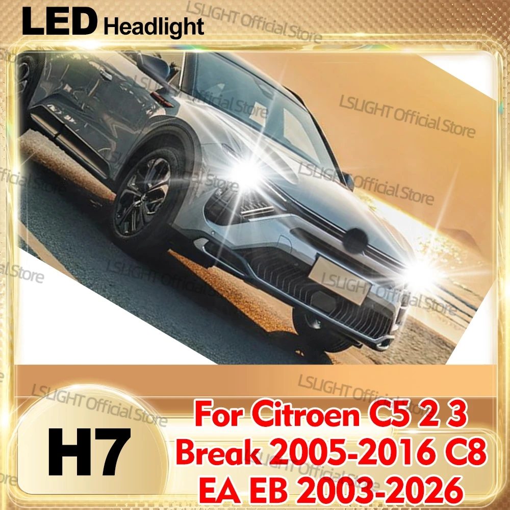 2x H7 LED Car Led Light 25000LM For Citroen C5 2 3 C5 Break 2005-2016 C8 EA EB 2003-2026 Auto Headlight Bulb 6000K 12V Plug&Play