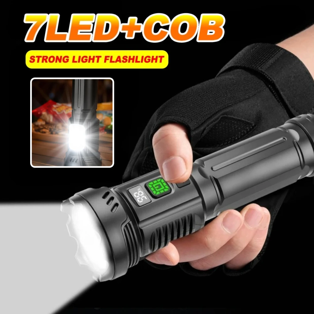 فانوس LED فائق السطوع 7 مصابيح LED قابلة لإعادة الشحن USB-C مع إضاءة جانبية حمراء شعلة محمولة للمشي لمسافات طويلة في الهواء الطلق في حالات الطوارئ #1