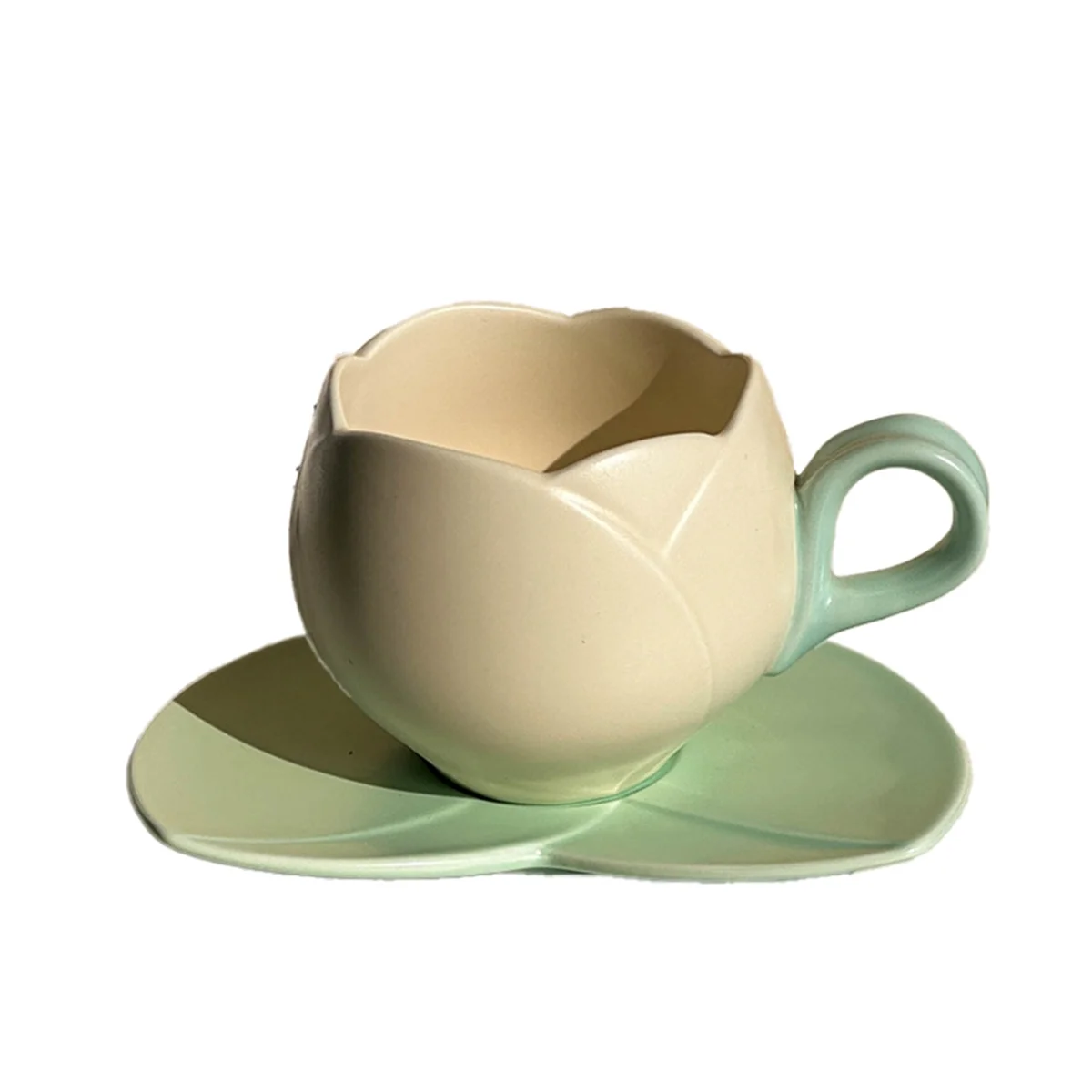 300ml Flower Shaped Ceramic Coffee Tulip Cup Teacup Saucer Ceramic Drinking Cup Tulip Mug,C