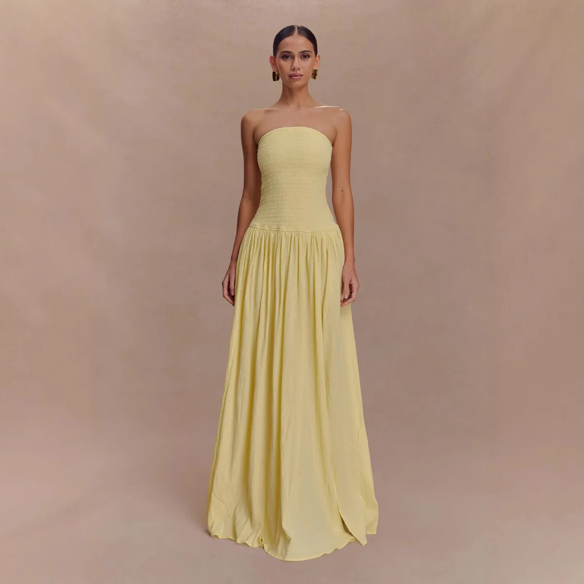 

2025 Summer Women's Solid Color Sleeveless Backless Slim Fit Pleated Strapless Jumpsuit Long Skirt Pleated New Style Women