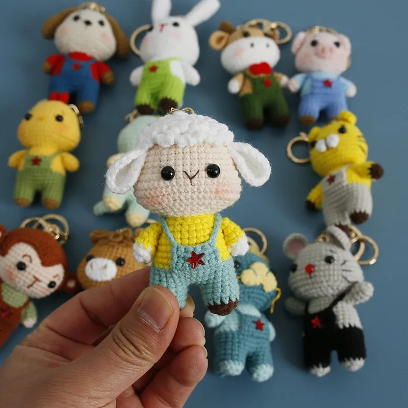 Funny Animal Doll Crochet Keychain Cartoon Animal Series Knitting Doll Keyrings For Bag Pendant Knitted Gifts Custom Accessories