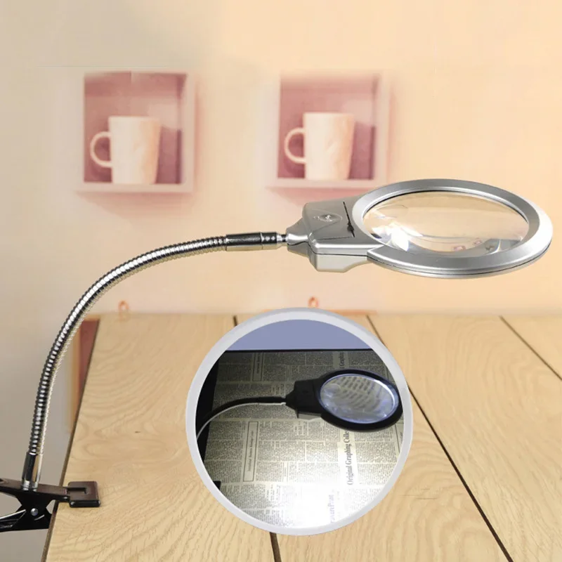 

Desktop Magnifier Newspaper Reading Loupe Magnifying Glass with LED Light Magnifier Lamp 2.25x/5x Motherboard Repair
