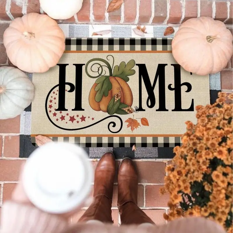 Happy Fall Yall Pumpkin Door Mat Thanksgiving Autumn Scarecrow Non-Slip Welcome Decorative Seasonal Floor Mat for Indoor Outdoor