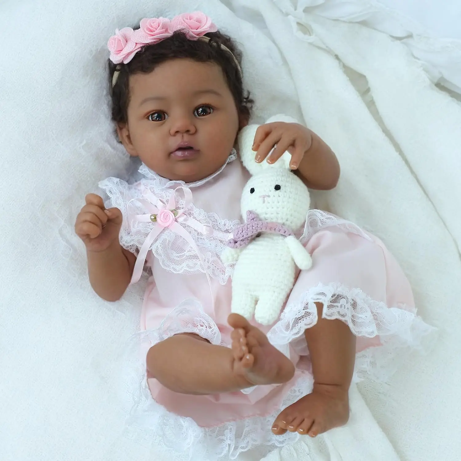 NPK 18inch Lifelike Reborn Doll Abigail Dark Skin Tone Soft Touch Cuddly Body Doll with 3D Painted Skin And Visible Veins