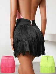 Sexy Dance Practice Wear Yellow Pink Black High Waist ZYMdancestyle Lush Fringe Skirt Latin Dance Mini Tassel Skirt