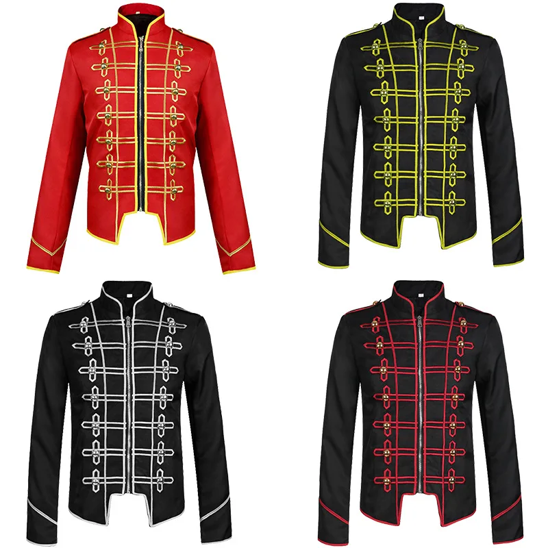

Men's Vintage Military Punk Jacket Golden Rock Star Performance Tuxedo Steampunk Marching Band Drummer Coat Victorian Costume