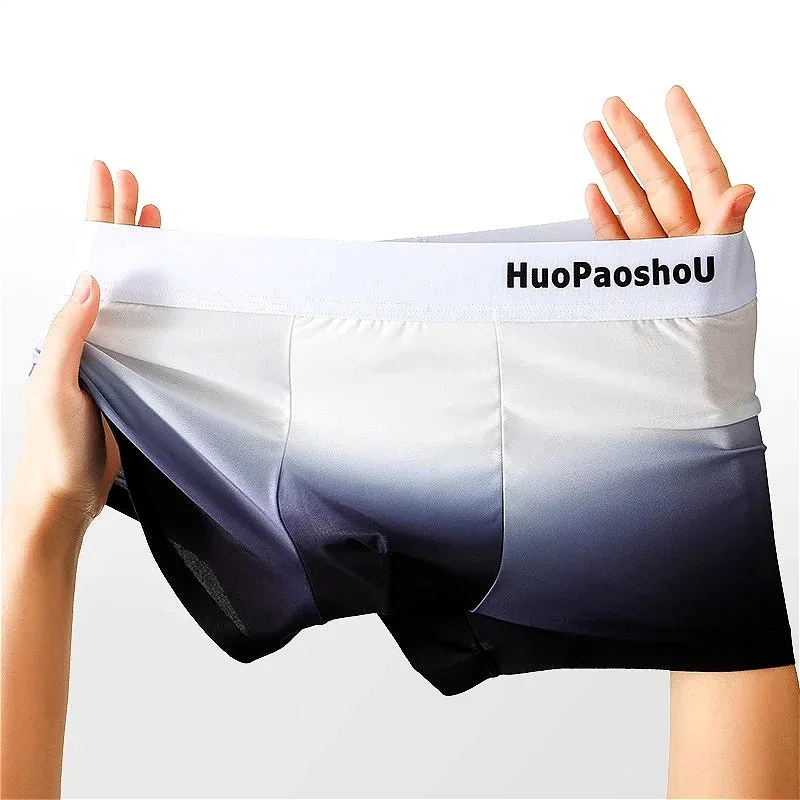 

Gradient Boxers Mens Underwear Sexy Ice Silk Shorts U Convex Pouch Boxershorts Men Swimwear Male Elastic Panties Beach Knickers