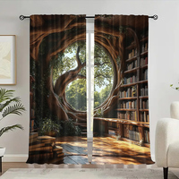 2pc,  Curtains Retro Library 100% Polyester,Without Electricity Birthday Party Applies to Home Decor