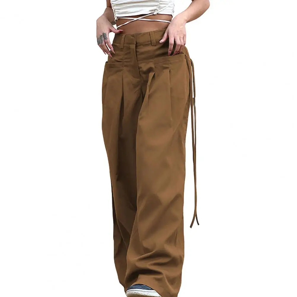 

Charming Casual Pants Breathable Casual Trousers Slant Pockets Lady Solid Color Oversized Sports Casual Pants Floor Length