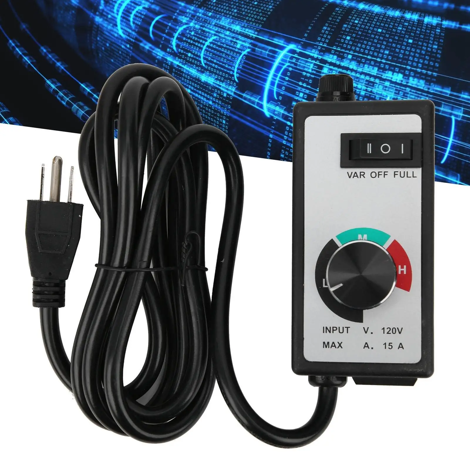 Adjustable Fan Speed Controller 120V 1500W 15A Motor Regulator with 2m Cord - US Plug Electronic Speed Control