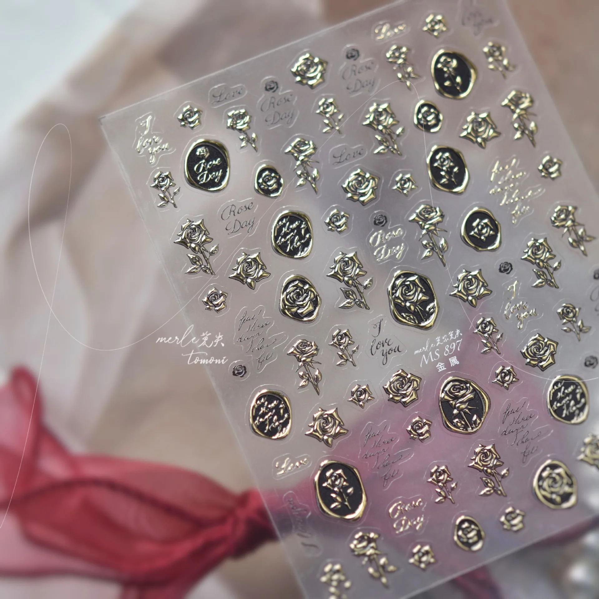 ملصقات أظافر مذهبة، مواد إكسسوارات رائعة بختم عتيق على شكل وردة لملصقات فنون الأظافر بنفسك، ورق تزيين