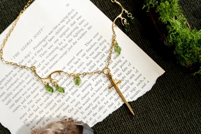 Woodland Elf Sword Necklace Chain Knightcore Jewelry Cottagecore Fairy Necklace Bookish Gift