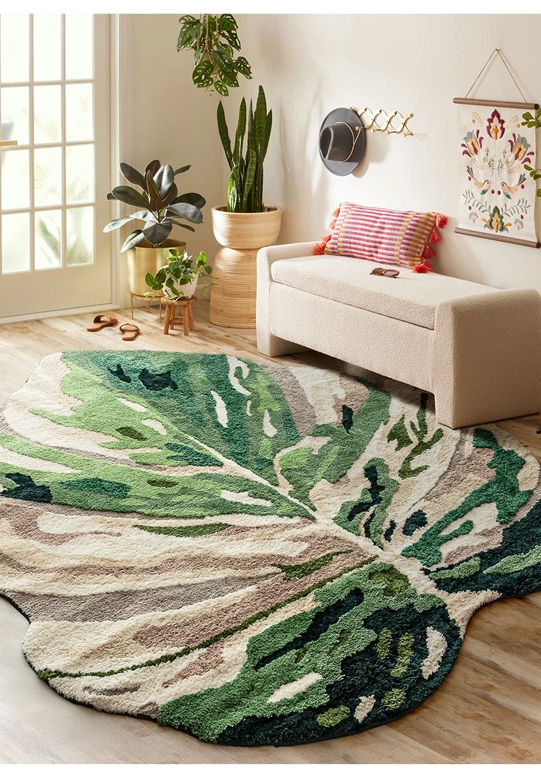 Green Big Leaf Living Room Carpet Creative Aesthetic Rugs For Bedroom Home Soft Kids Play Mat Tatami Thick Sofa Table Tufted Rug