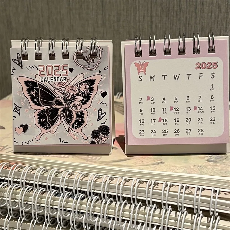 Mini Desktop Calendar Cute Butterfly Pattern Calendar Des Ornaments Decoration Functional Colorful Time Planning Calendar 2025