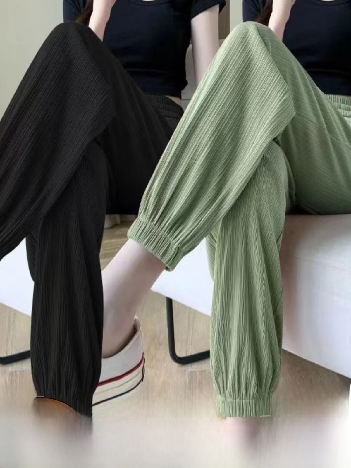 New Ice Silk Cuffed Pants Women Summer Thin Small Size High Waist Slimming Versatile Sports Casual Sweatpants Student