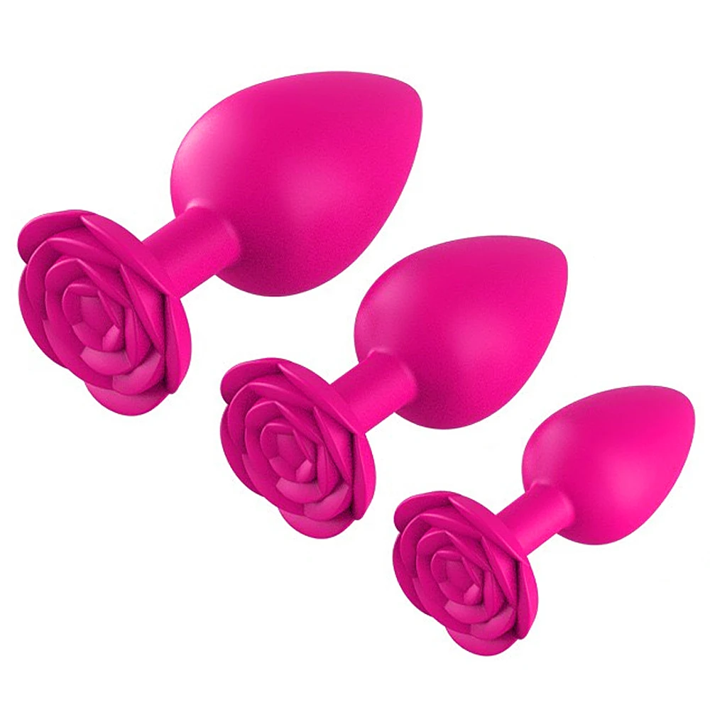 Silicone Rose Butt Plug with 3 Sizes Pink G‑Point Stimulation Anal Plug Sexual Wellness Adult Toy for Beginners & Advanced Users