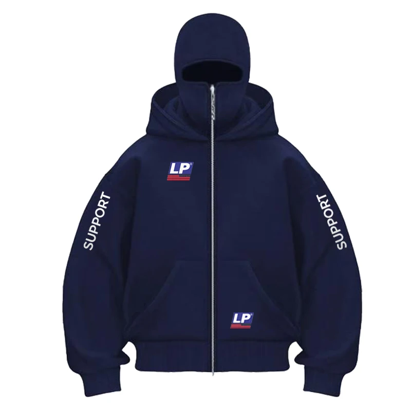 2026 LP SUPPORT logo Autumn/Winter Men's  Hooded Loose  Sport Shirt, Street Loose Casual Masked Sweatshirt Windproof Double Hood