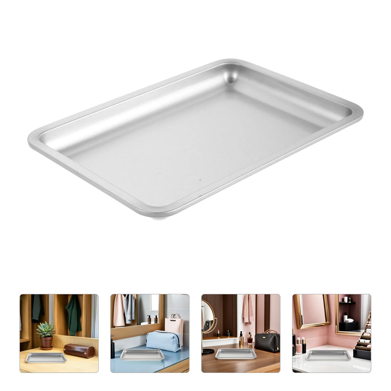 

4Pcs Manicure Tools Storage Tray Stainless Steel Nail Organizer Rectangular Metal Tray Nail Art Supply Salon Desktop Vanity