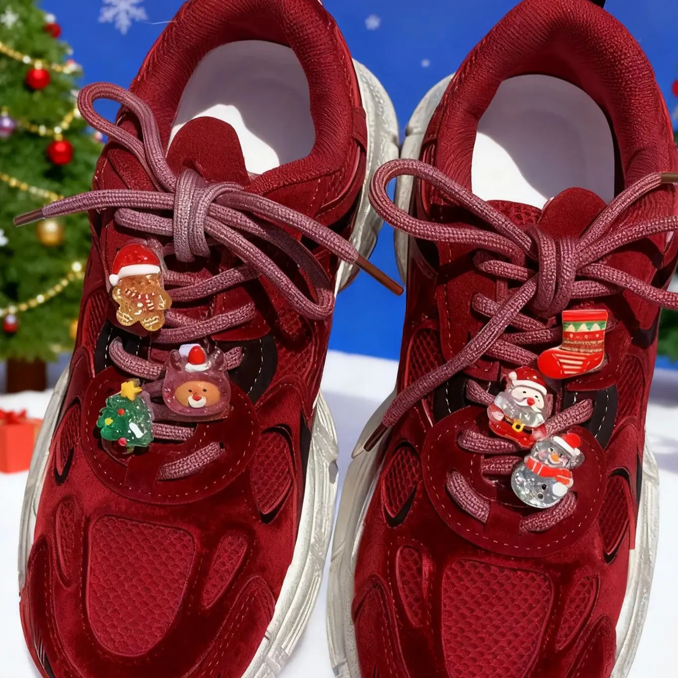 6PCS Weihnachten Santa Claus Schuh Schnalle Spitze Charme Sneaker Blume Sneaker Zubehör Schuh Clip Cartoon Blume Schuh Dekoration