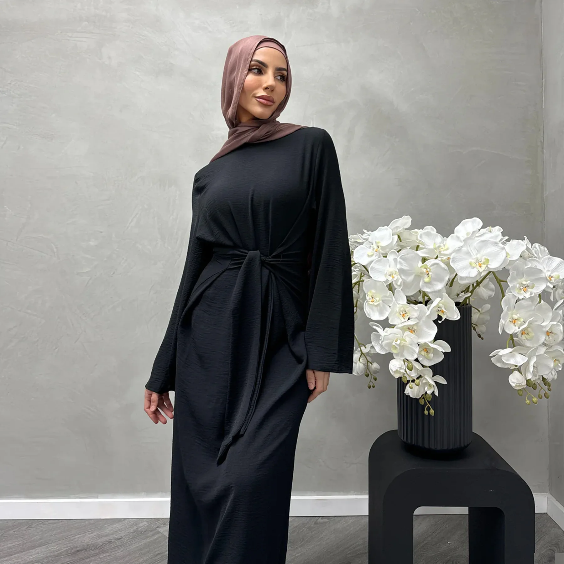 2024 Islamic Clothing Abaya Simple Woman Clothing Modest Womens Long Dresses Daily Wear With Belt Abaya Women Muslim Dress Robes